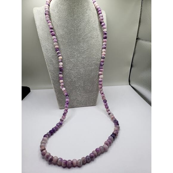 Long Purple Banded Agate  Beaded Necklace 8.5mm Polished Gemstone Strand - Picture 2 of 12